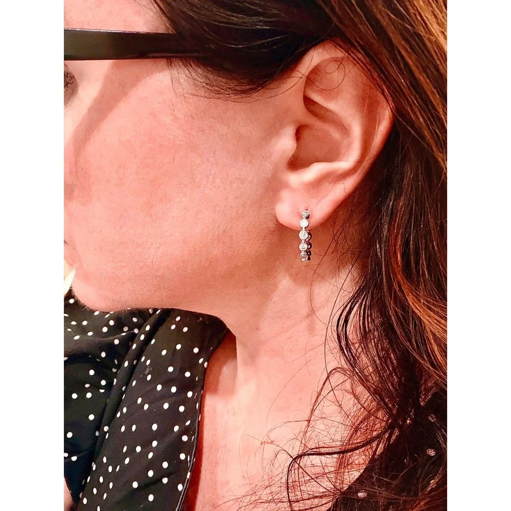 Gold Plated Bezel‎ 18k Moissanite Bubble Hoop Earrings Round Clear Huggies